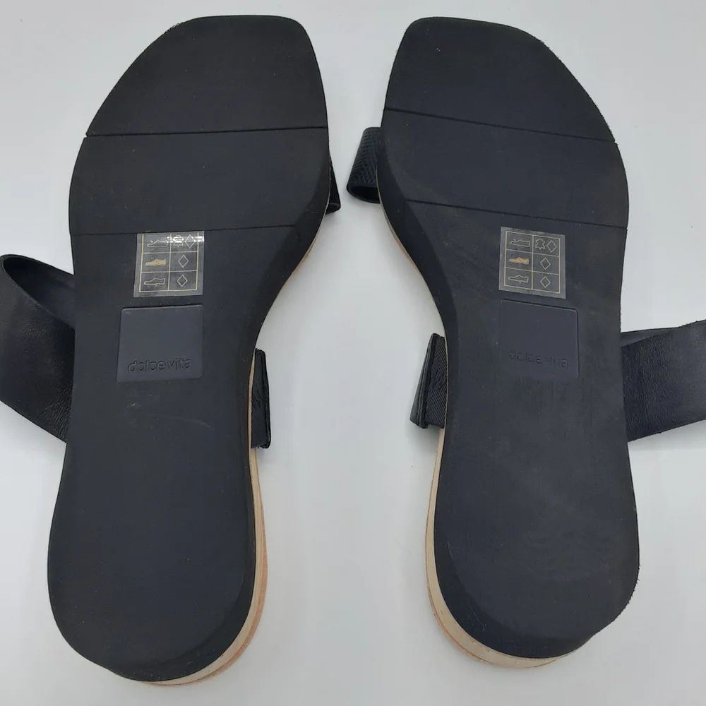 Dolce Vita Black Croc Embossed Double Strap Slip-On Sandal.